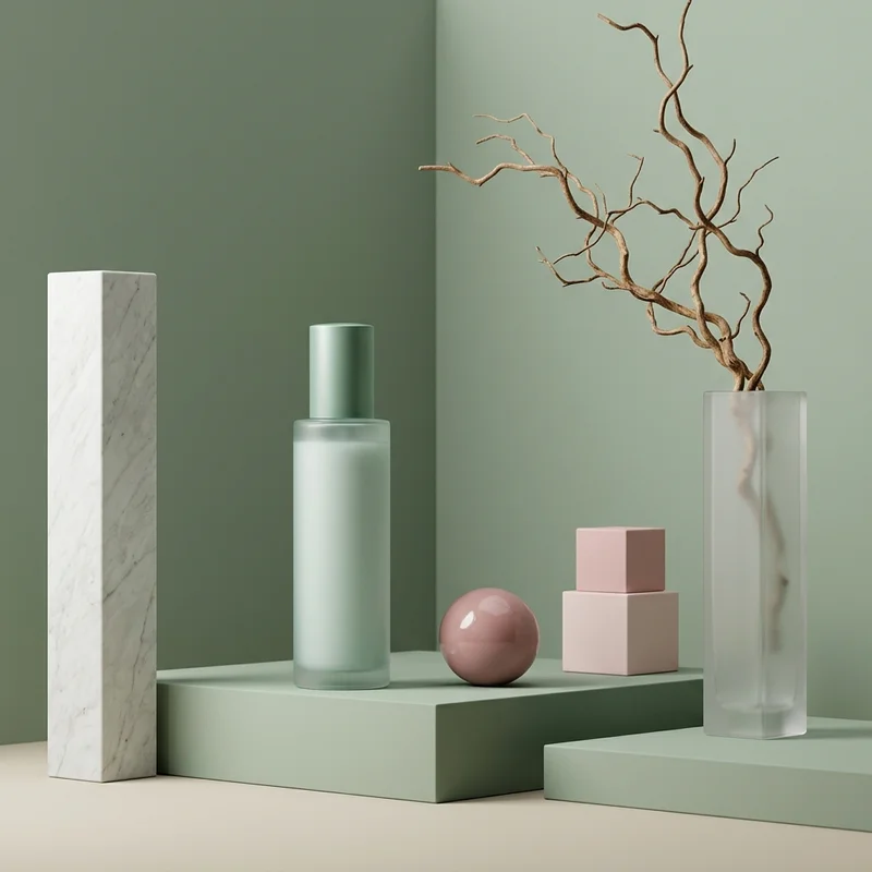 Minimalist mint skincare display