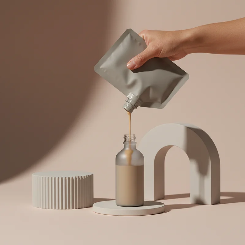 Pouring foundation into bottle