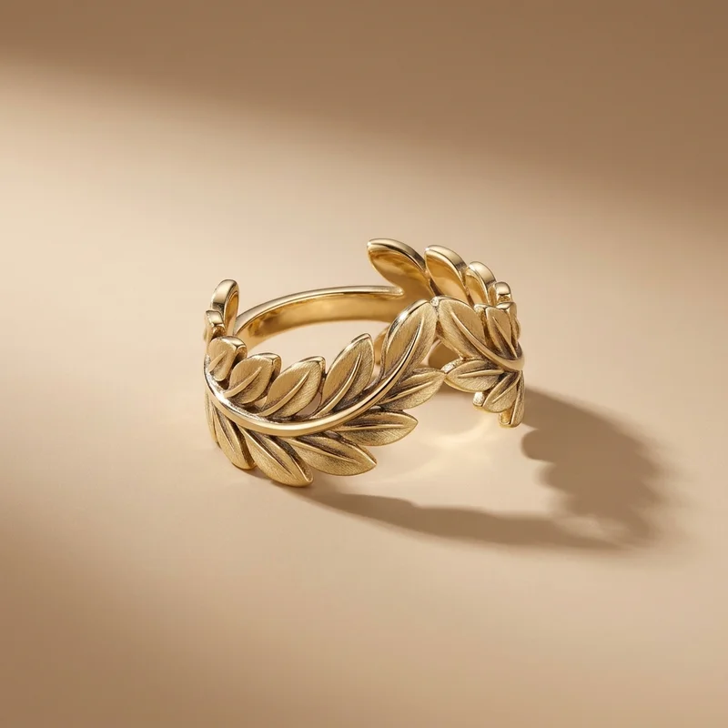 Gold leaf ring on warm beige