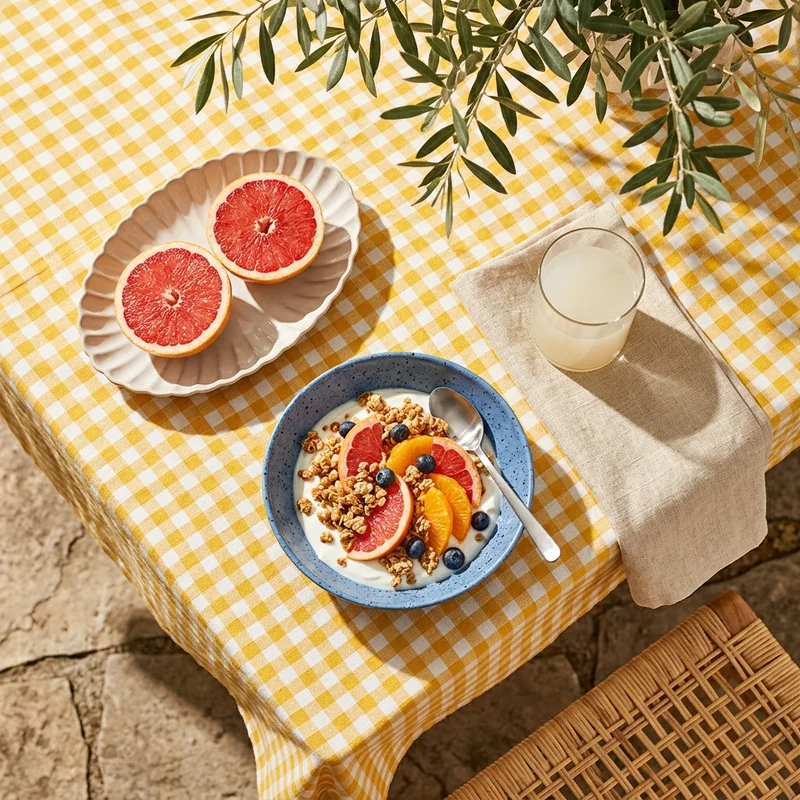 Sunny breakfast on gingham