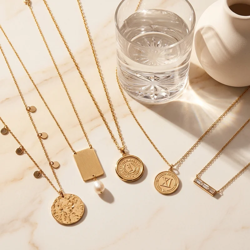 Gold necklaces on marble