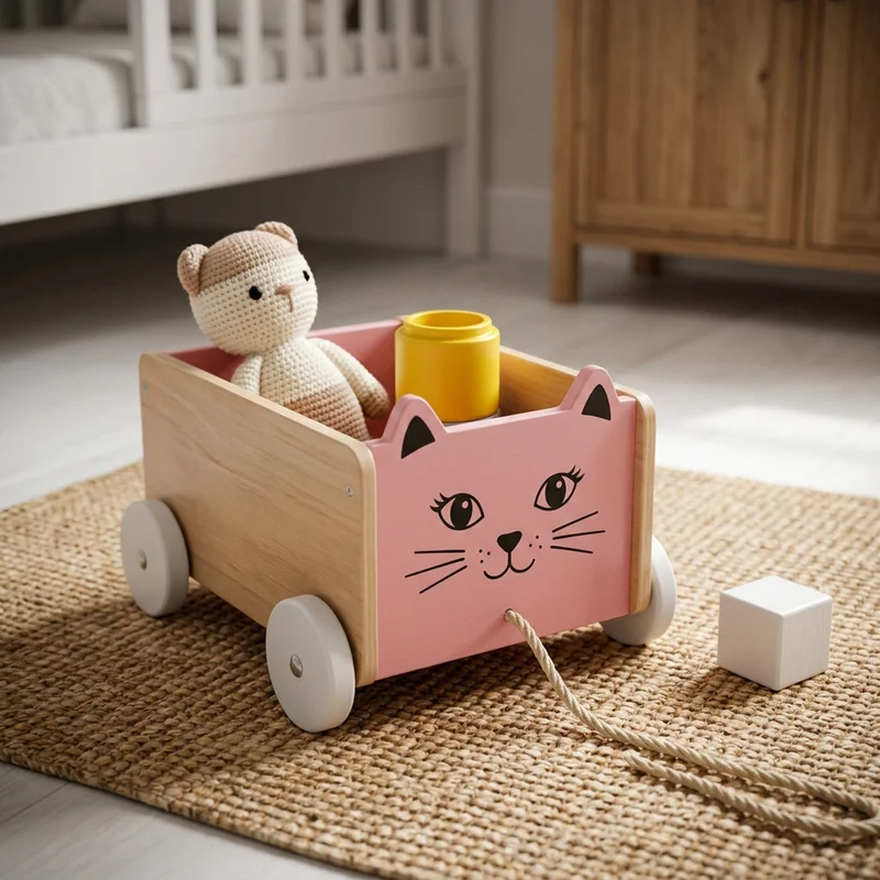 Playful cat pull toy in nursery