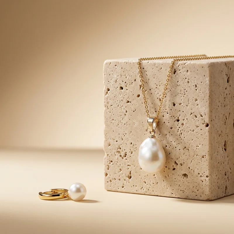 Elegant pearl jewelry on travertine