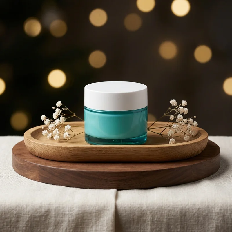 Warm bokeh skincare scene