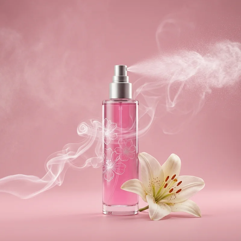 Floral perfume spray on pink