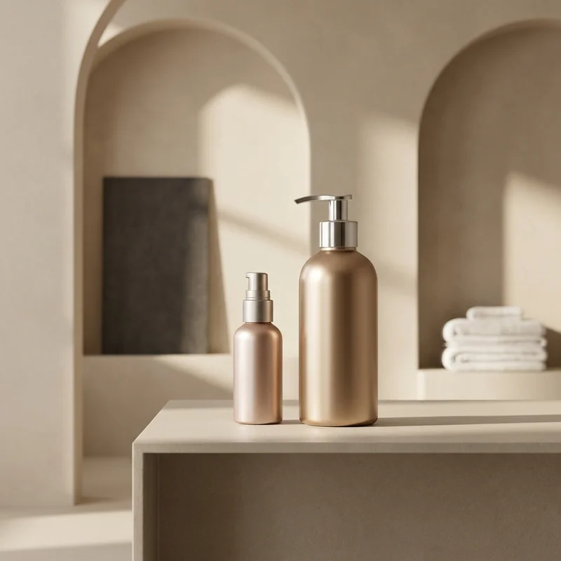 Luxury gold bottles on stone