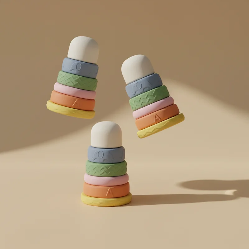 Floating pastel baby stacking rings