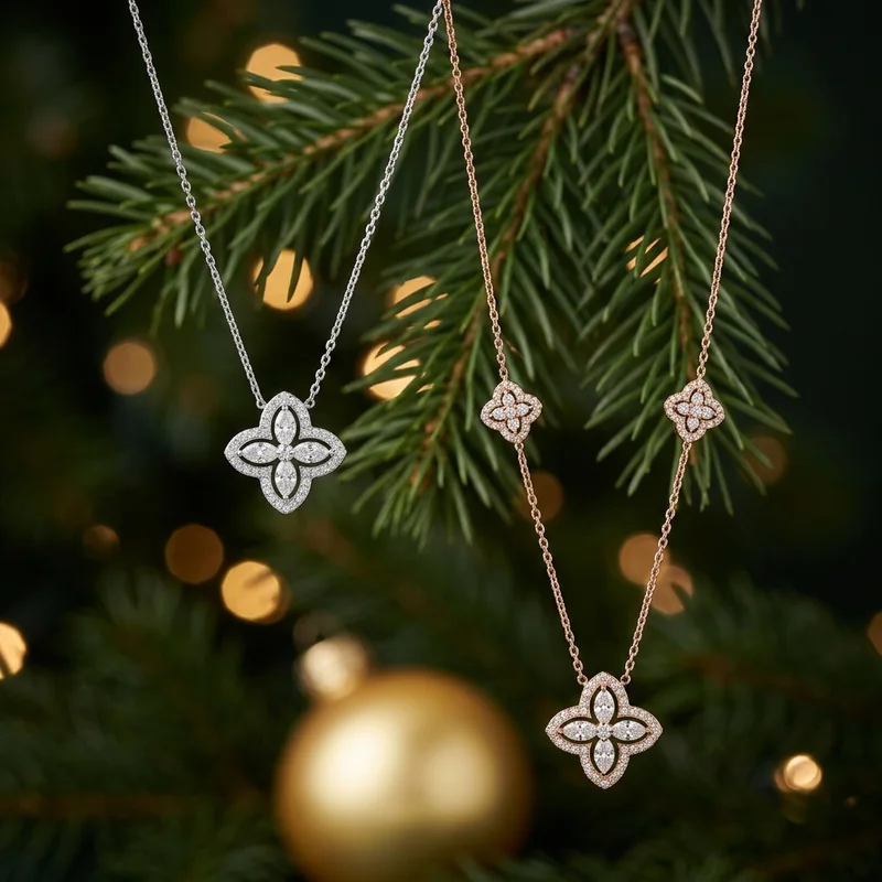 Festive diamond necklaces on tree