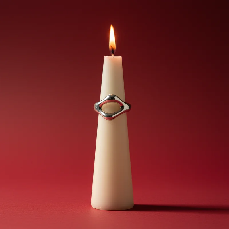 Silver ring on lit candle