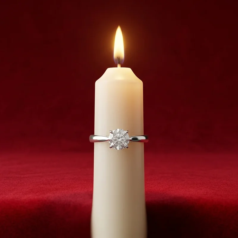 Silver ring on lit candle