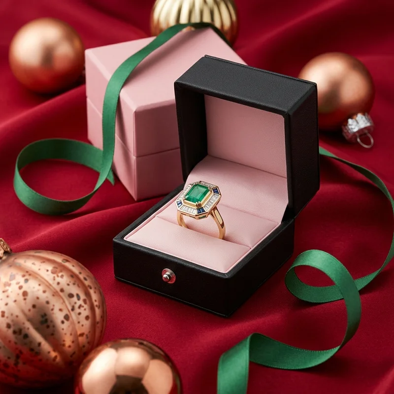 Festive emerald ring gift set