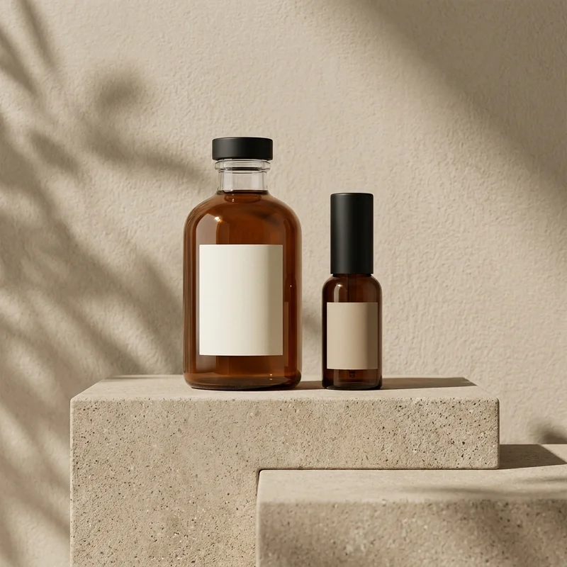 Natural amber bottles on concrete