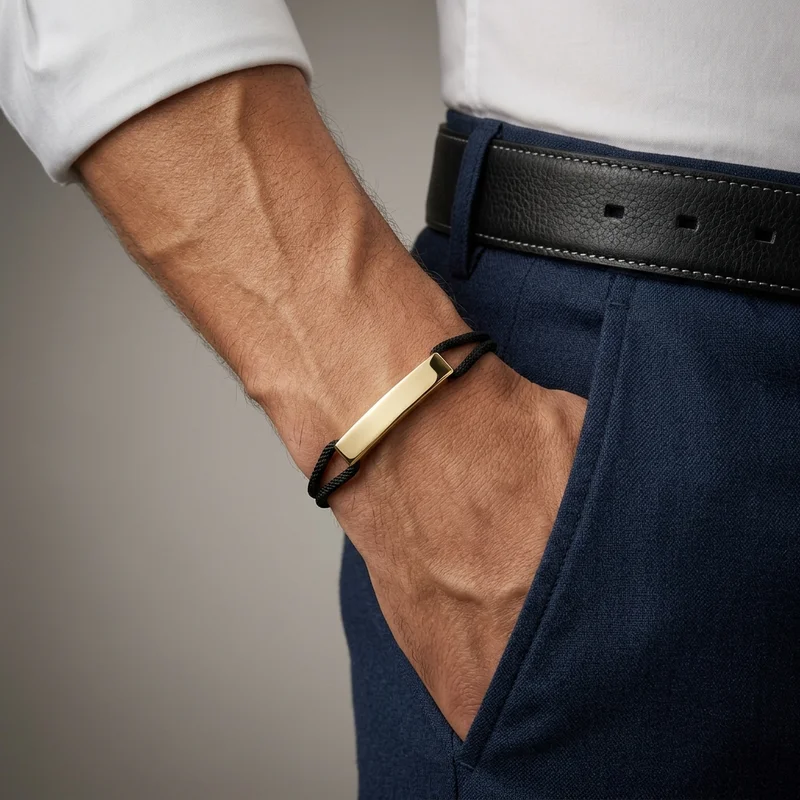 Men's gold and leather bracelet