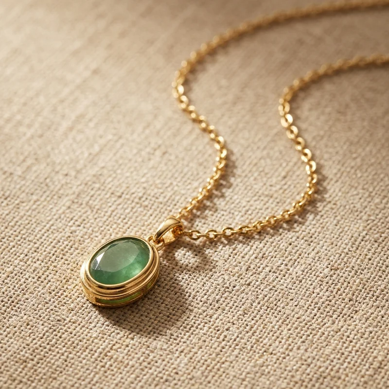 Elegant jade pendant on natural linen