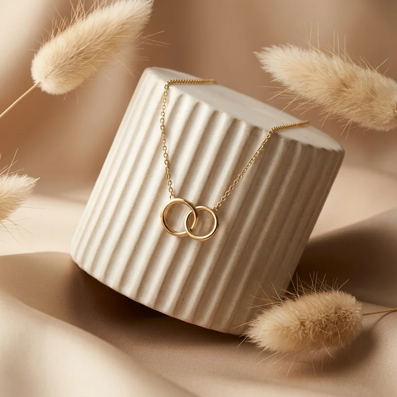 Elegant gold necklace on fluted stand
