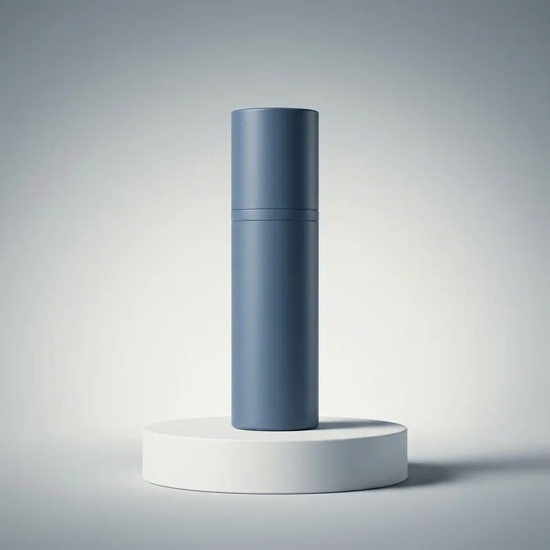 Minimalist gray cosmetic bottle on podium