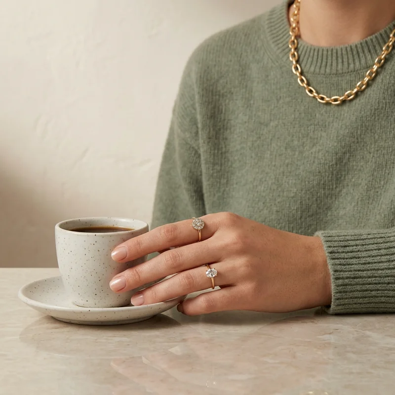 Elegant jewelry and coffee moment