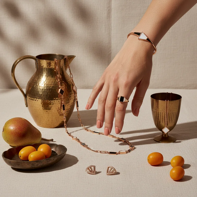 Elegant jewelry with brass and fruit