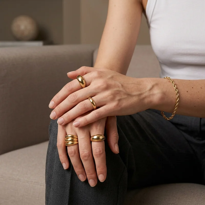 Minimalist gold jewelry on model