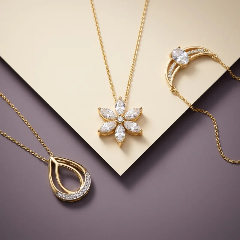 Elegant gold necklaces on paper