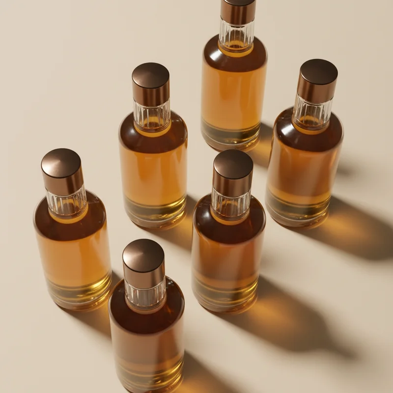 Staggered amber bottles