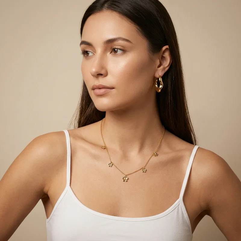 Elegant gold jewelry on model