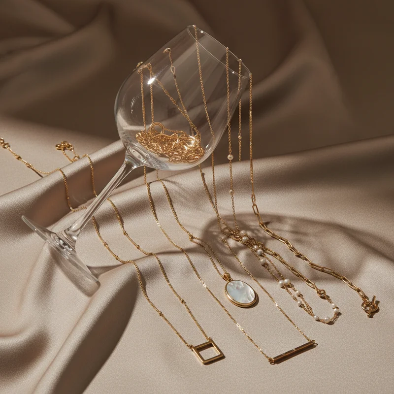 Luxury gold necklaces on silk