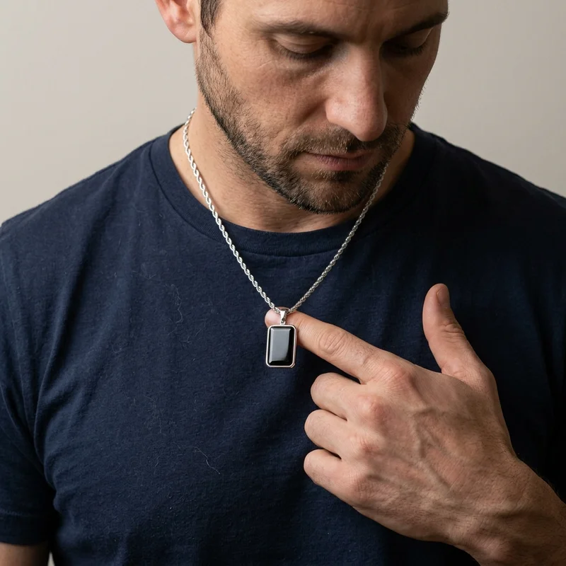 Men's Onyx Pendant Necklace on Model