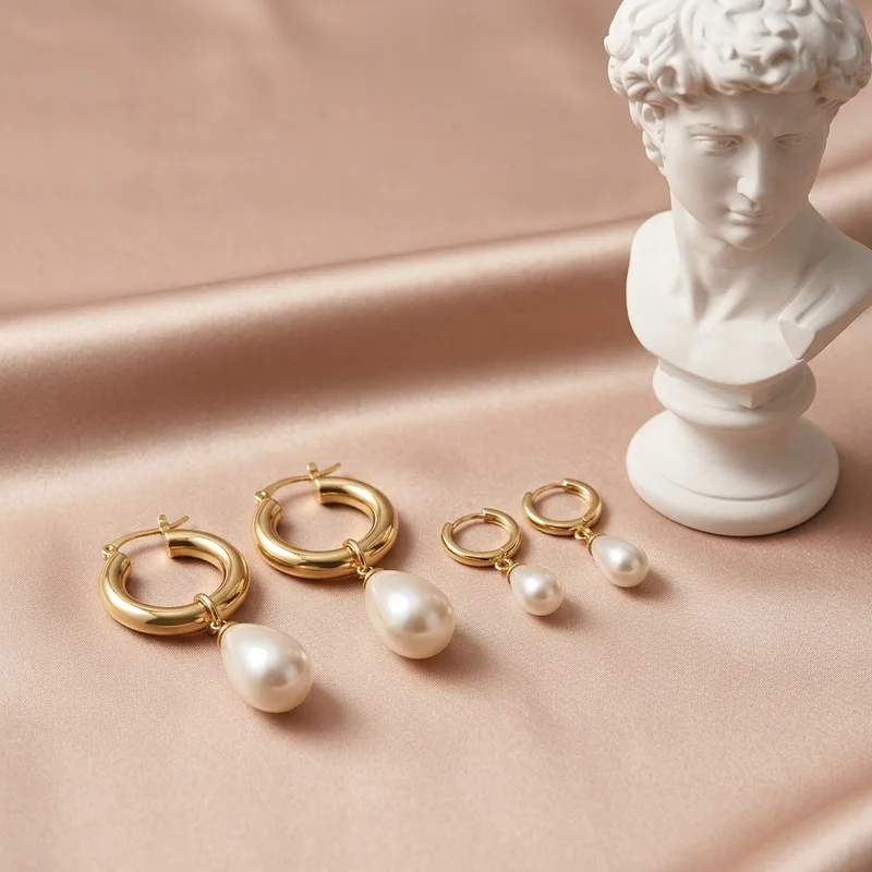 Elegant pearl earrings on satin