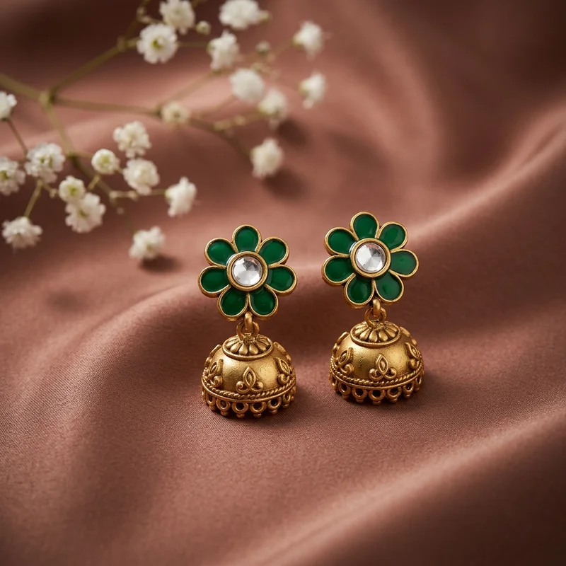 Elegant Jhumka earrings on satin