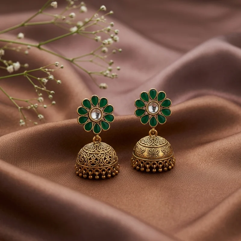 Traditional gold jhumka earrings