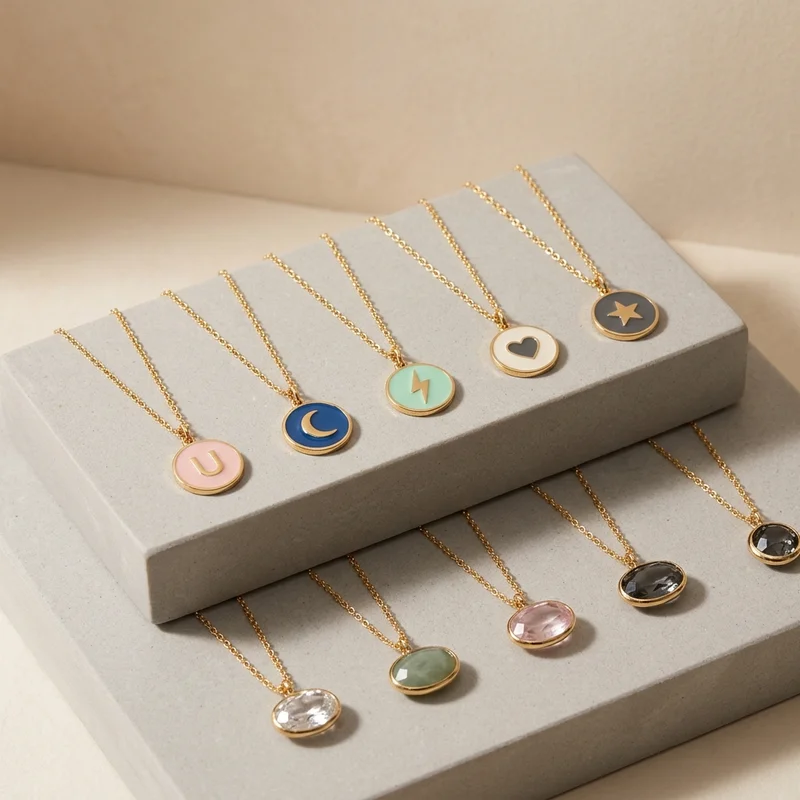 Dainty gold necklaces on neutral blocks