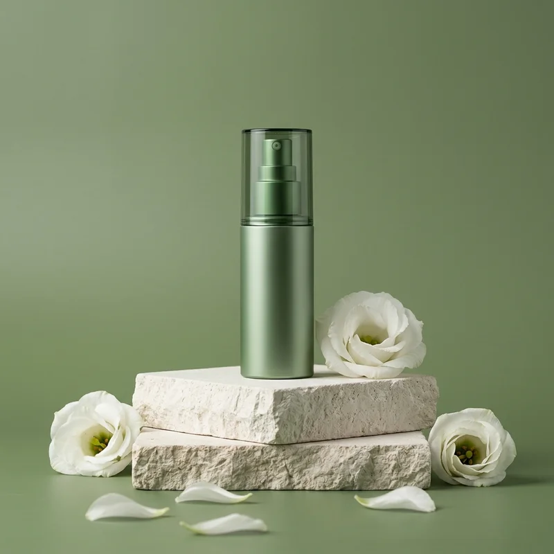 Natural skincare on stone pedestal