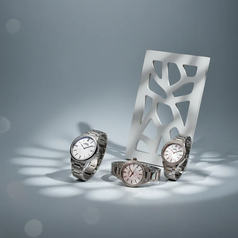 Elegant watches on modern prop