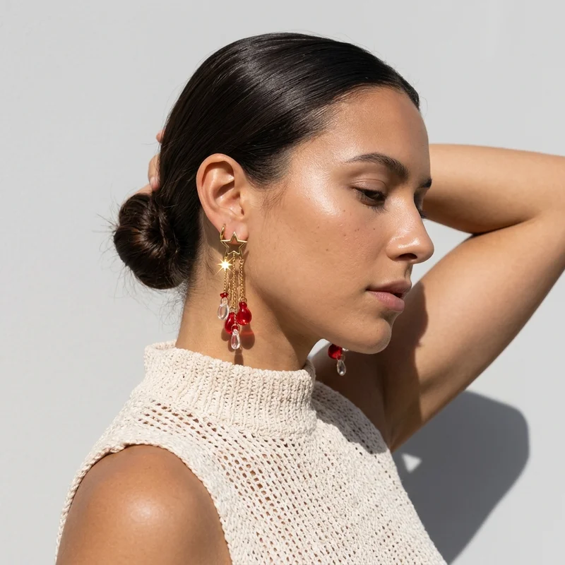 Model with statement star earring