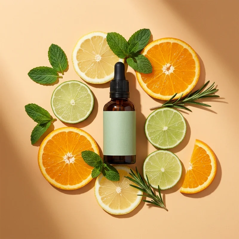 Citrus serum flat lay