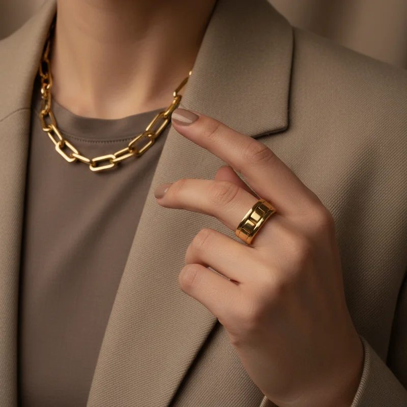 Elegant gold jewelry on model
