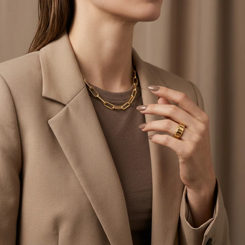 Elegant gold jewelry on model