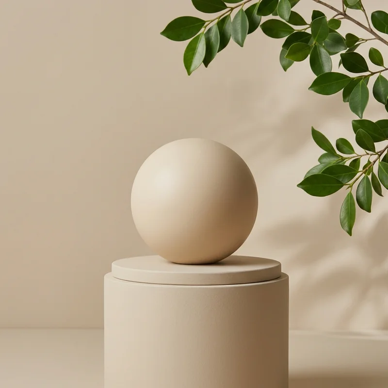 Minimalist beige podium with plant