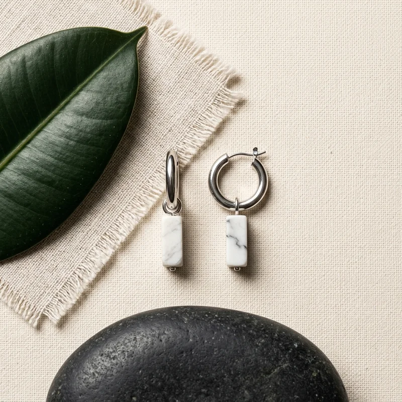 Minimalist marble earrings flat-lay