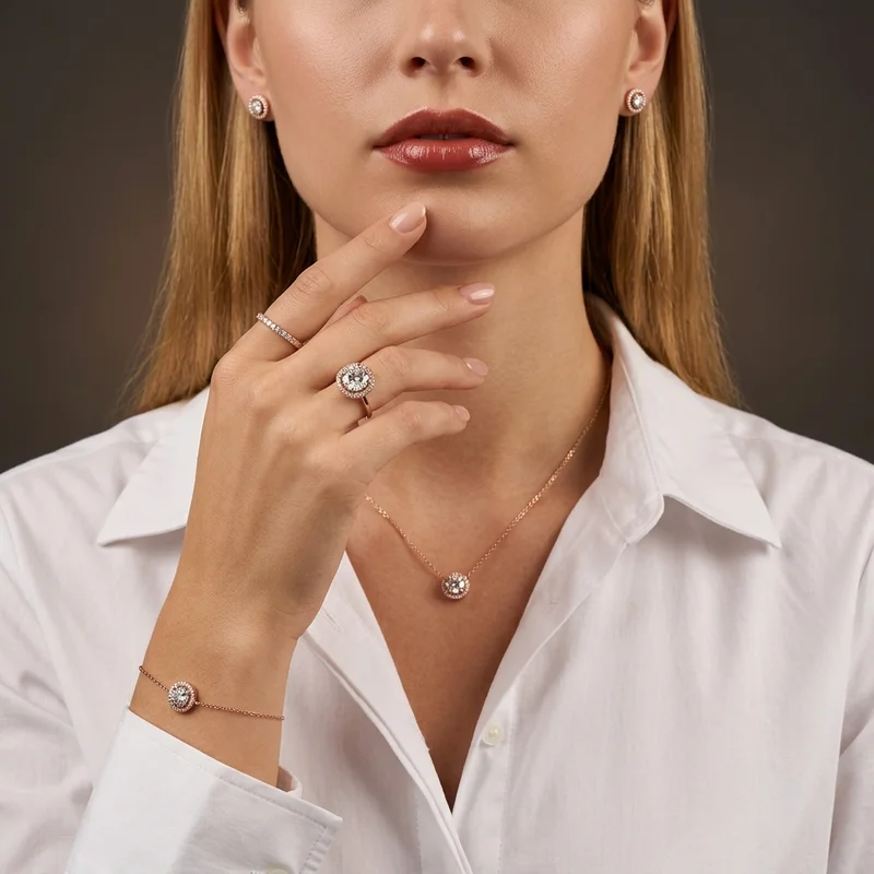 Elegant jewelry set on model