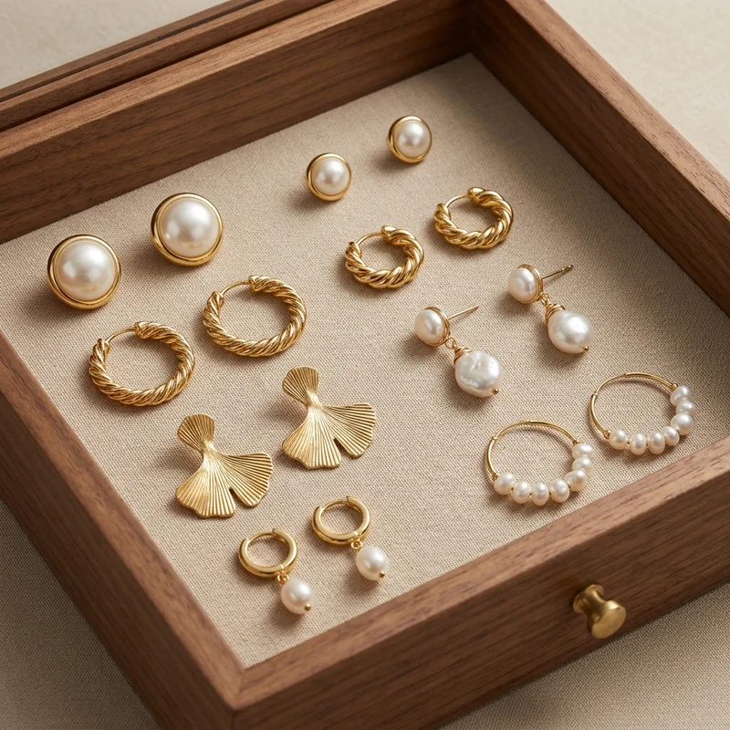 Elegant gold and pearl earring collection
