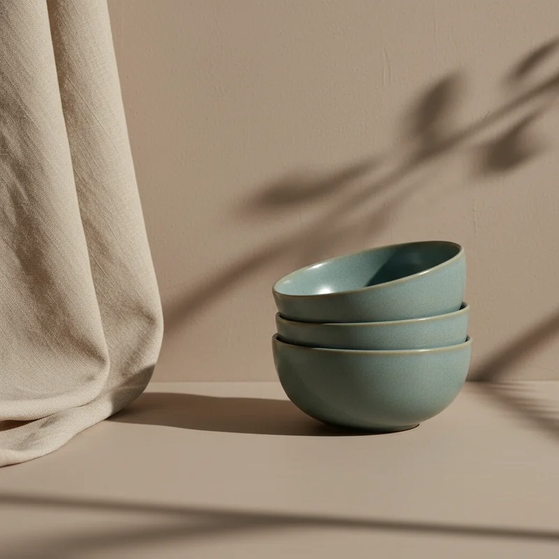 Artisan ceramic bowls with light