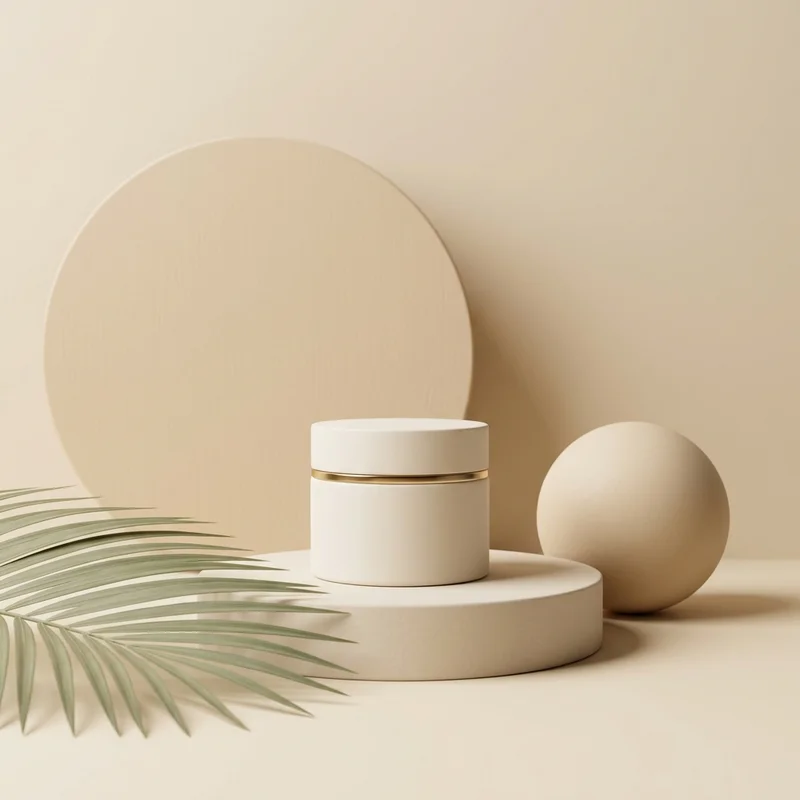 Minimalist beige cosmetic jar scene