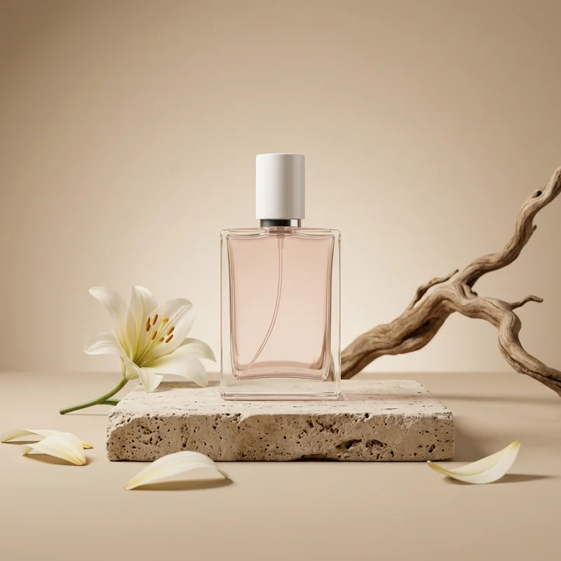 Natural perfume on stone podium