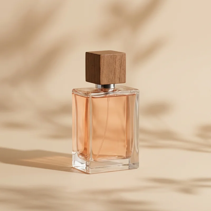 Minimalist perfume with palm shadow
