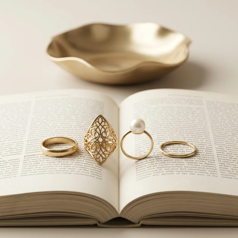 Vintage gold rings on open book