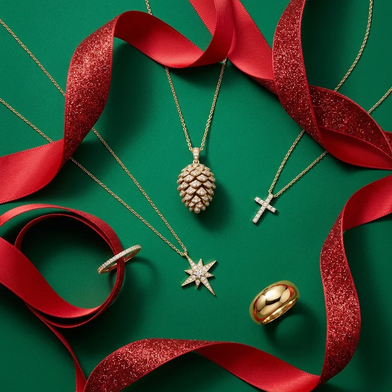 Festive jewelry on green and red
