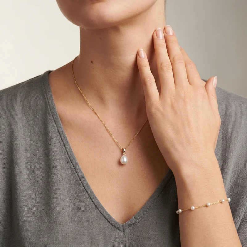 Elegant pearl jewelry on model