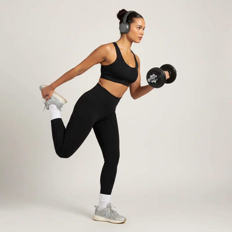 Active woman in black sportswear